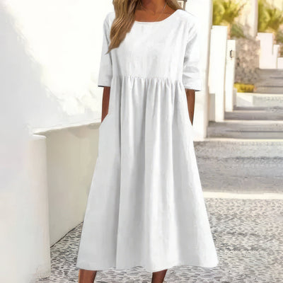 Nora – Robe en Coton à Col Rond avec Poches