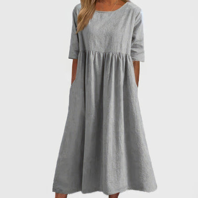 Nora – Robe en Coton à Col Rond avec Poches