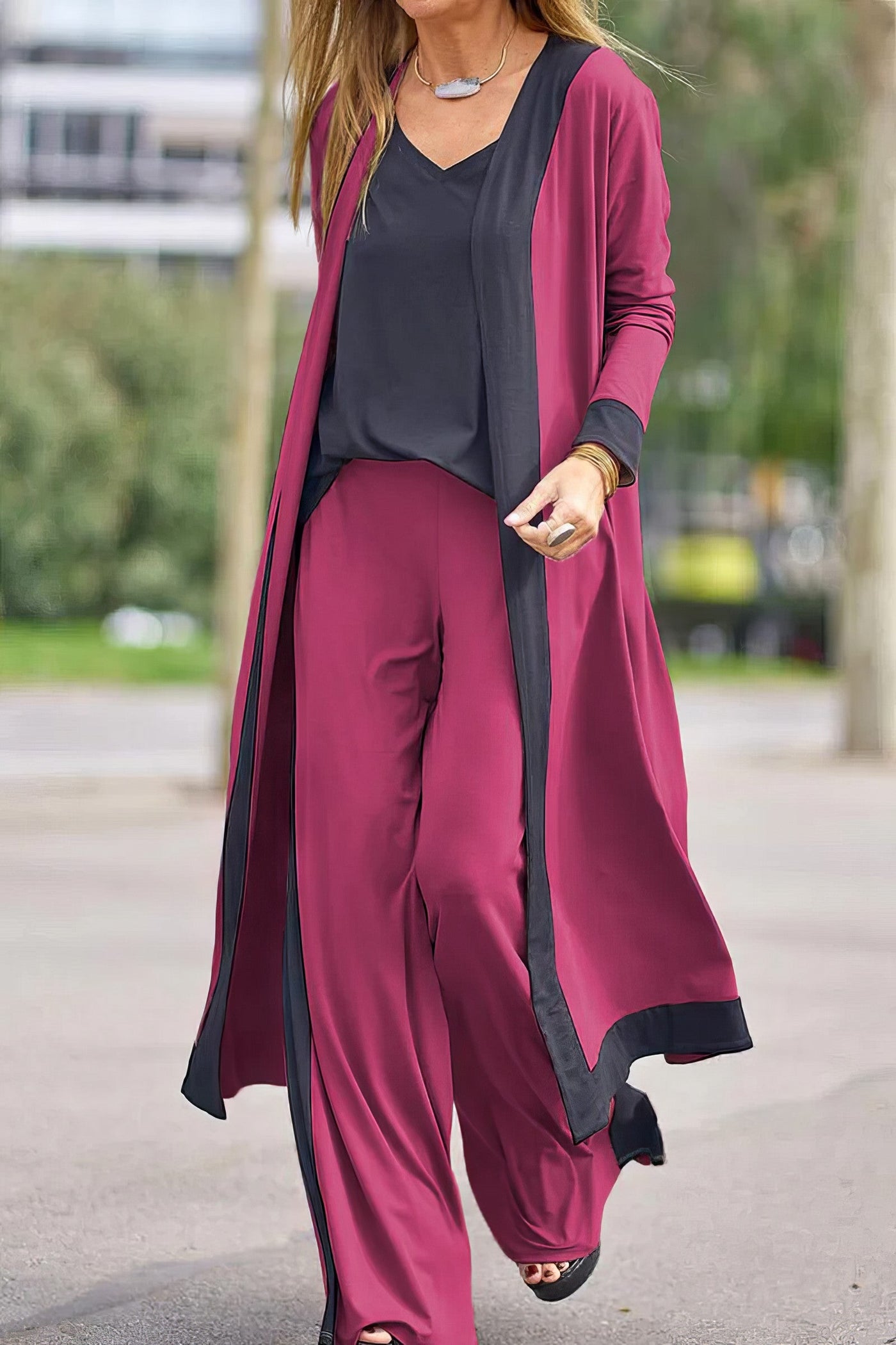 Elena – Ensemble 3 Pièces pour Femme : Cardigan, Top et Pantalon Large