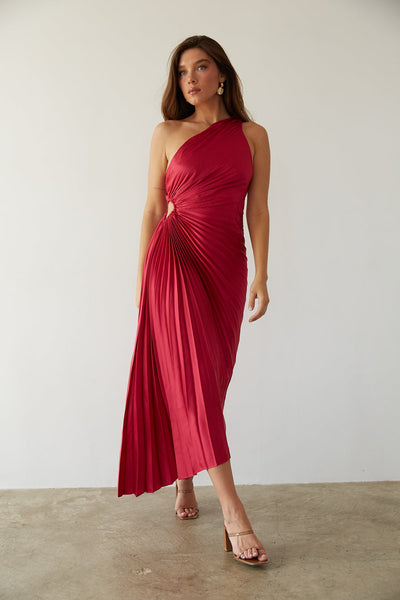 Sylviana – Robe Midi Plissée à Épaule Dénudée