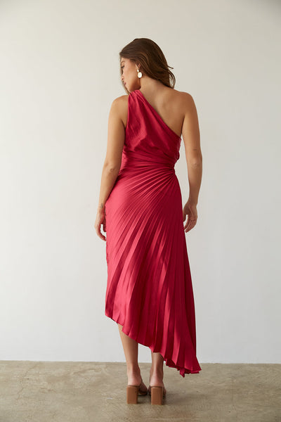 Sylviana – Robe Midi Plissée à Épaule Dénudée